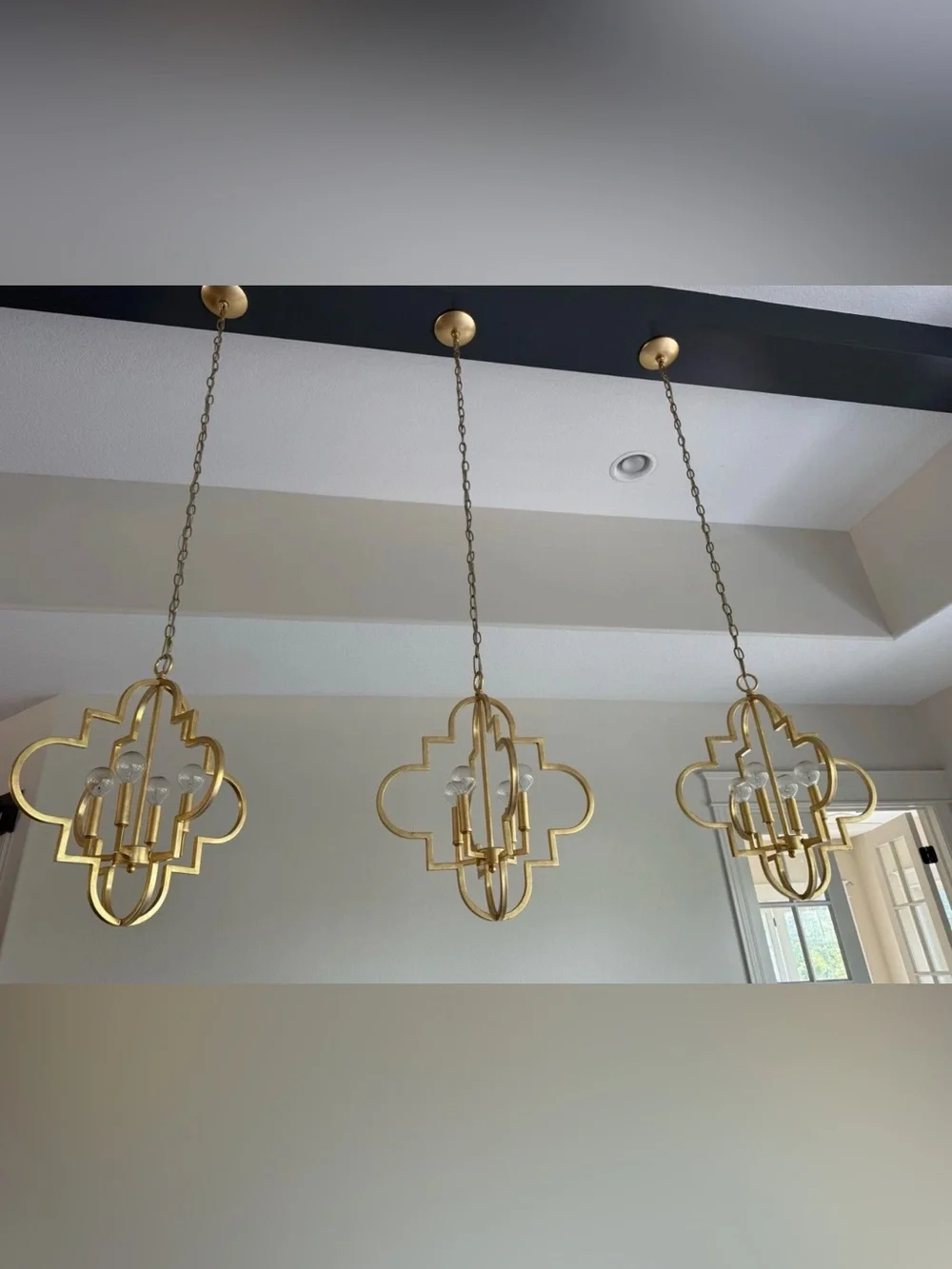 Gold Multi-Pendant Lantern Chandelier - Elegant Quatrefoil Design